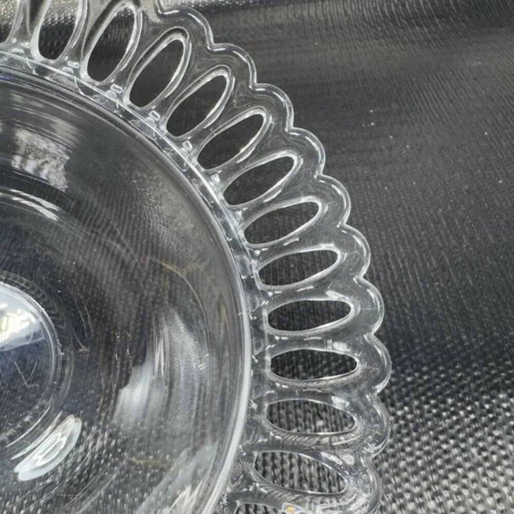 Vintage‎ Clear Glass Bowl With Blown Glass Looped Rim Dish Bowl Decorative Bowl